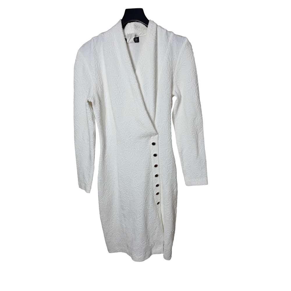 All That Jazz Vintage White Floral Matelasse Shawl Collar Dress Size 9/10